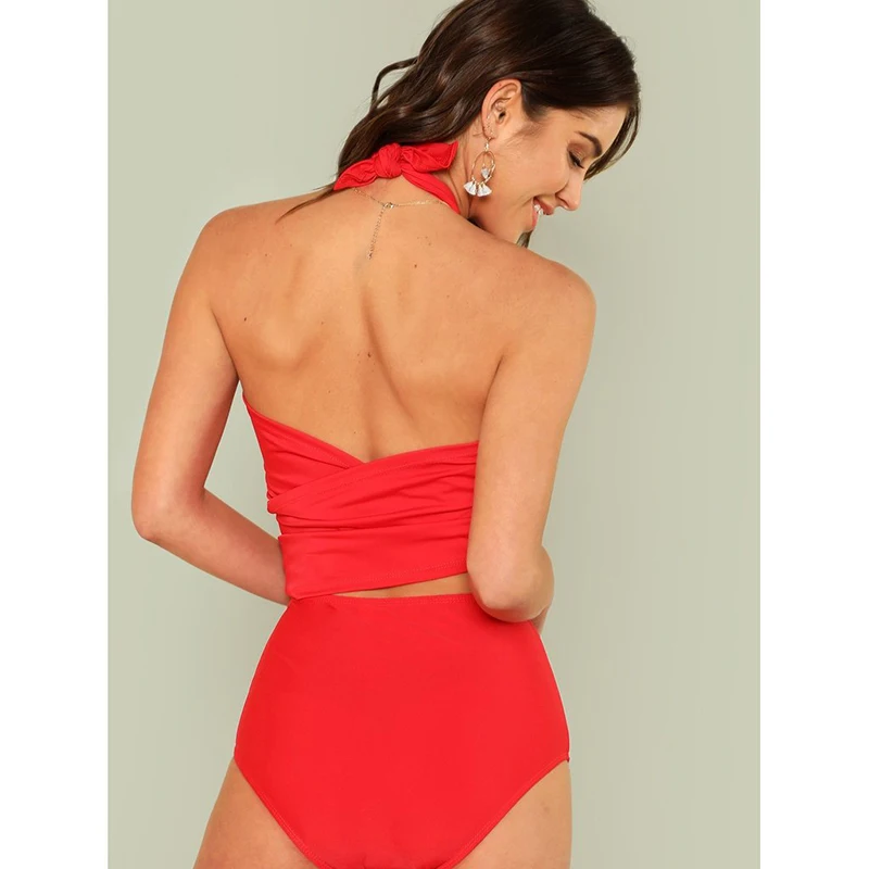 Женский купальник-бикини с пуш-ап черный купальник завязками на шее бразильский