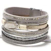 european and american exaggerated retro style multi layer bracelet woven crystal accessory leather bracelet