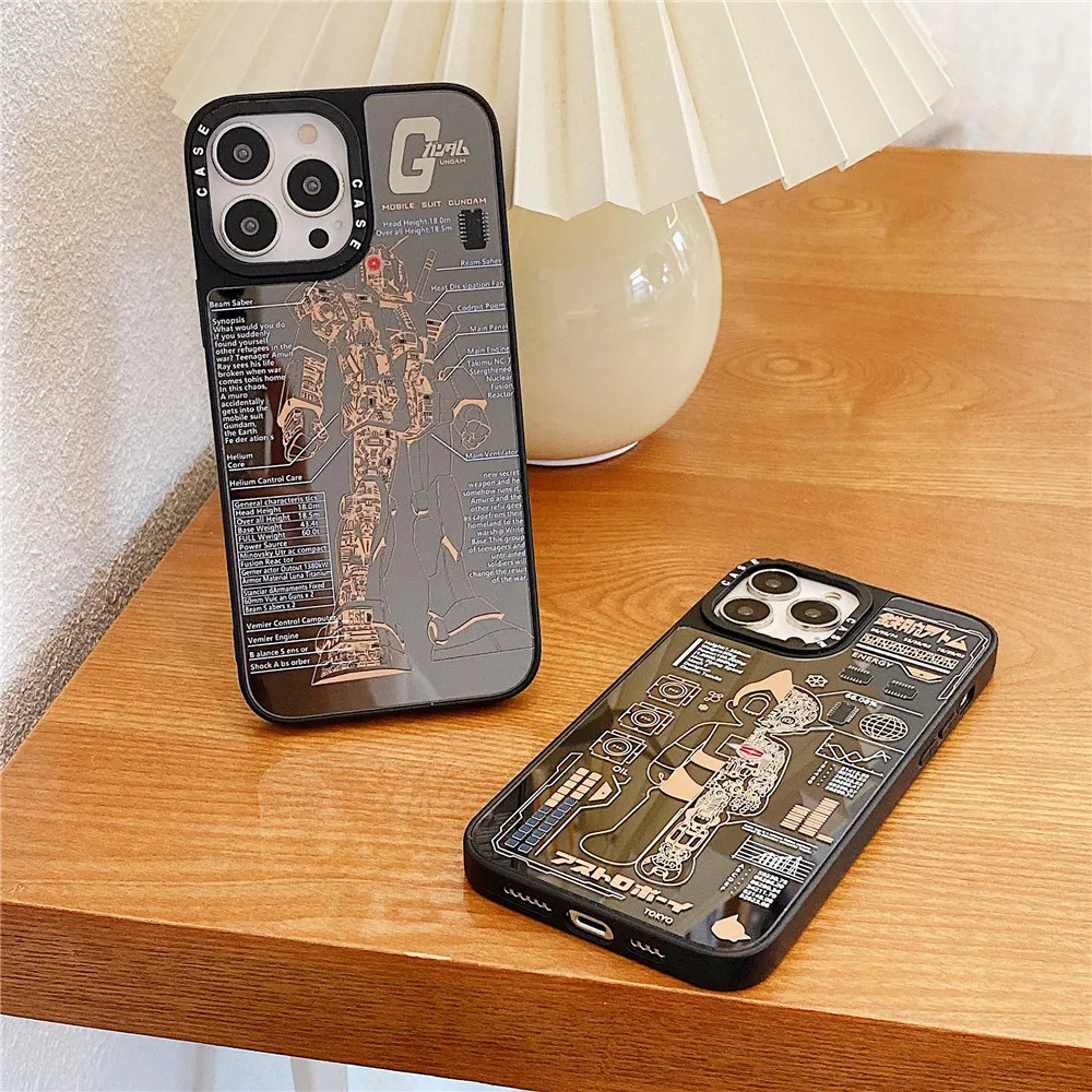 Японский аниме робот Гандам внутри попробуйте чехол для iPhone 13 12 11 14 Pro X XS Max XR 7 8 6 Plus Высокотехнологичный зеркальный чехол Funda on.