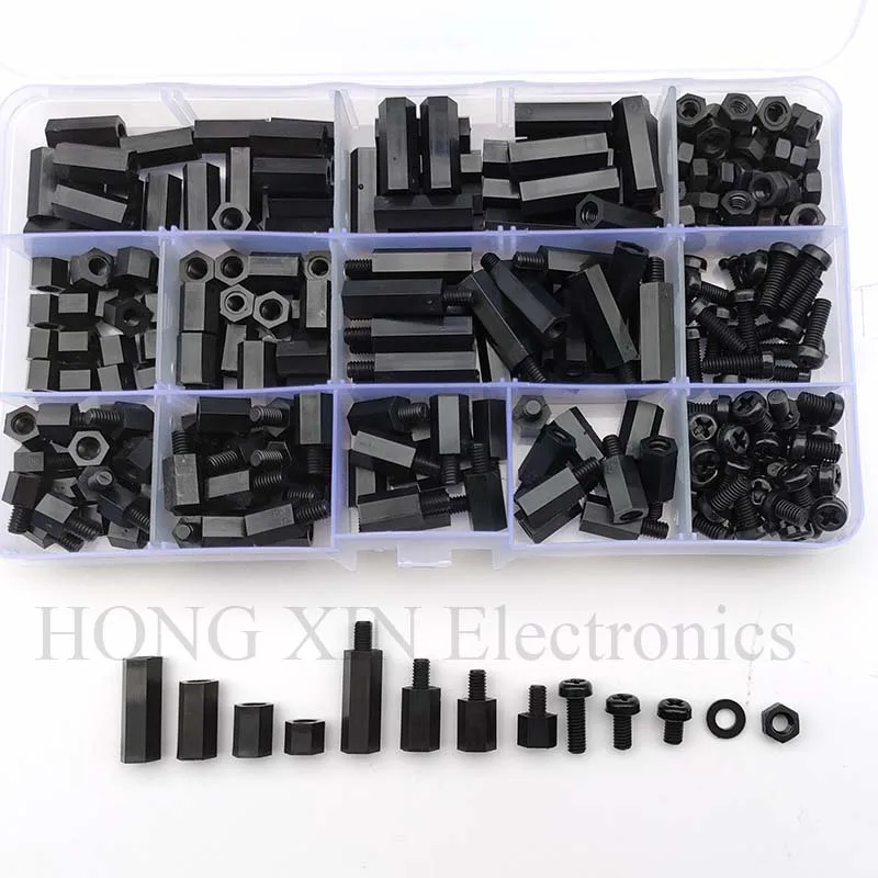 320 шт нейлоновая комбинация M4 черная Шестигранная шпилька для мужчин и женщин