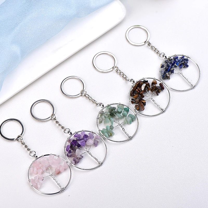 

Wholesale Crystal Tree of Life Charm Key Chain Amethyst Rose Quartz Necklace for Fashion Christmas Gift Friendship Decoration