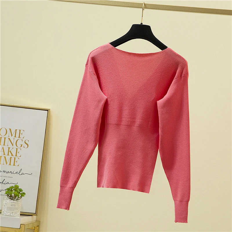shintimes V-Neck Clothes Winter Tops For Women Knitted Sweater Long Sleeve Sweaters And Pullover Woman Pull Femme | Женская одежда