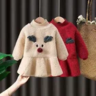 Флисовые платья, хлопковое платье для маленьких девочек, зимние платья с длинным рукавом, НОВАЯ РОЖДЕСТВЕНСКАЯ одежда для детей, красный и белый цвета