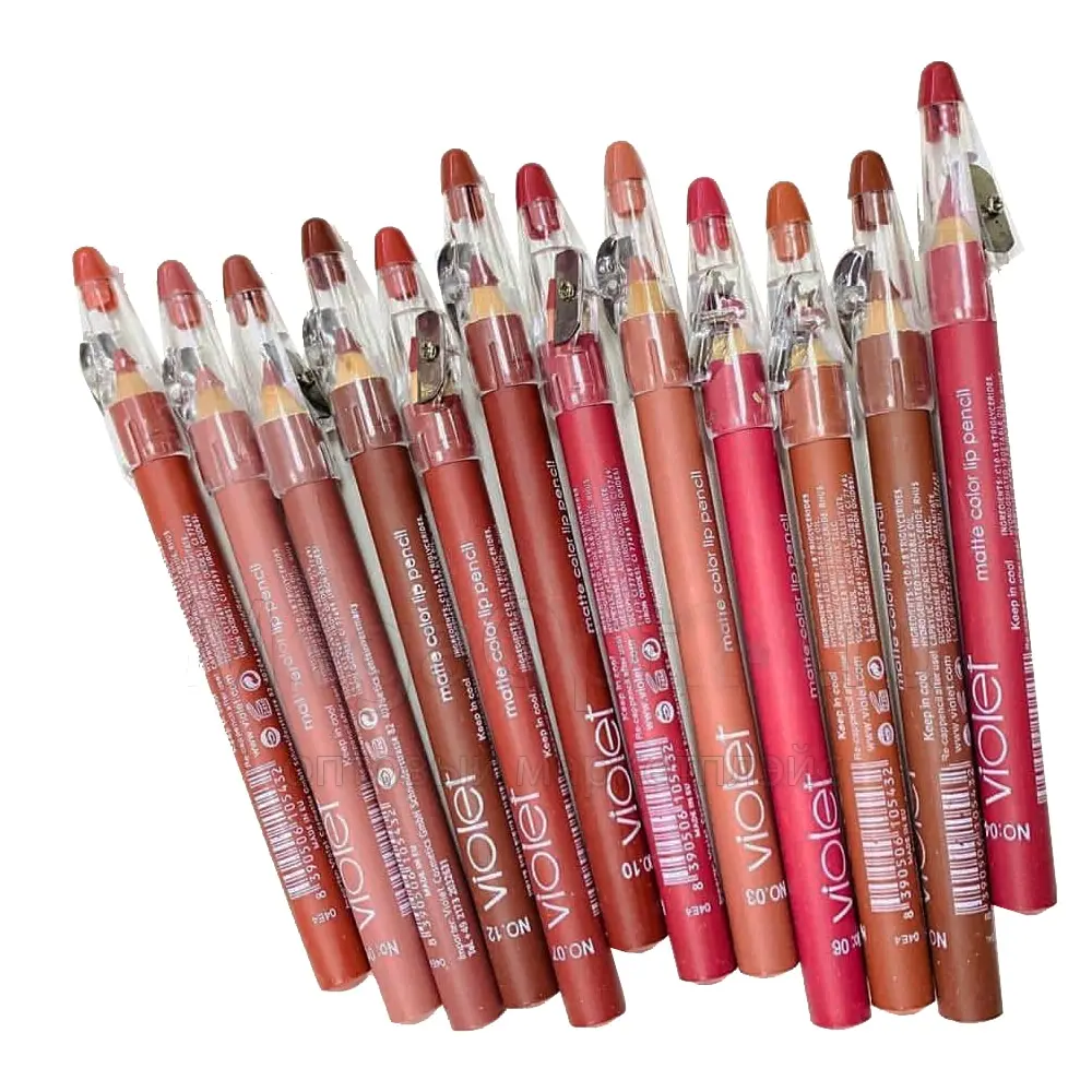 Матовые Карандаши для губ Набор 12 оттенков Violet с Точилками интенсивные