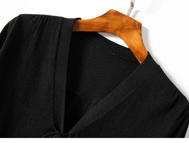 

Lace Stitching Women Sweater V-neck Two Colors Long Sleeve Lace-up Early Autumn Ladies Cardigan Tops