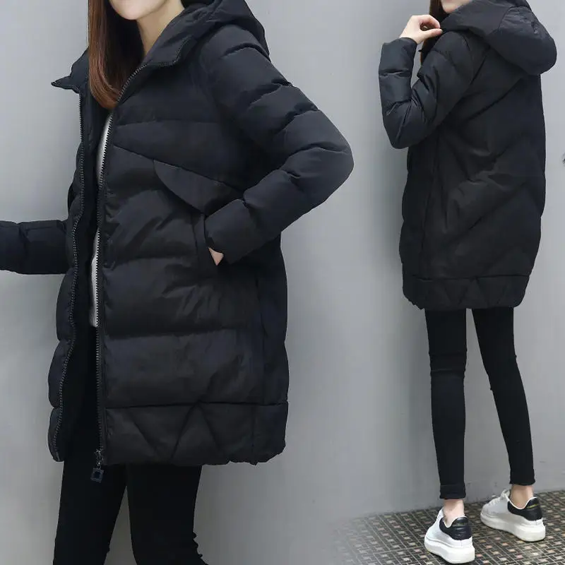 Black Parka Осенне-зимняя куртка женская Свободная теплая утепленная с капюшоном пуховая Хлопковая женская парка с подкладкой, большие размеры, зимнее пальто Женская 3XL q197 - Цвет: Black Parka