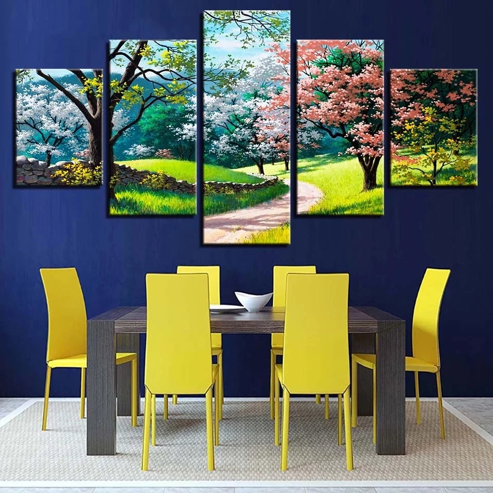 

Flower Tree Spring Scenery 5 Pieces Canvas Painting Modular Modern Poster Wall Art Hd Print Picture Living Room Home Decor