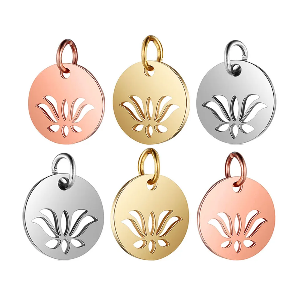 

10pcs 12*112mm Stainless Steel Mini Lotus Charms Wholesales Necklace Earring Bracelet Jewelry DIY Handmade 3 colors