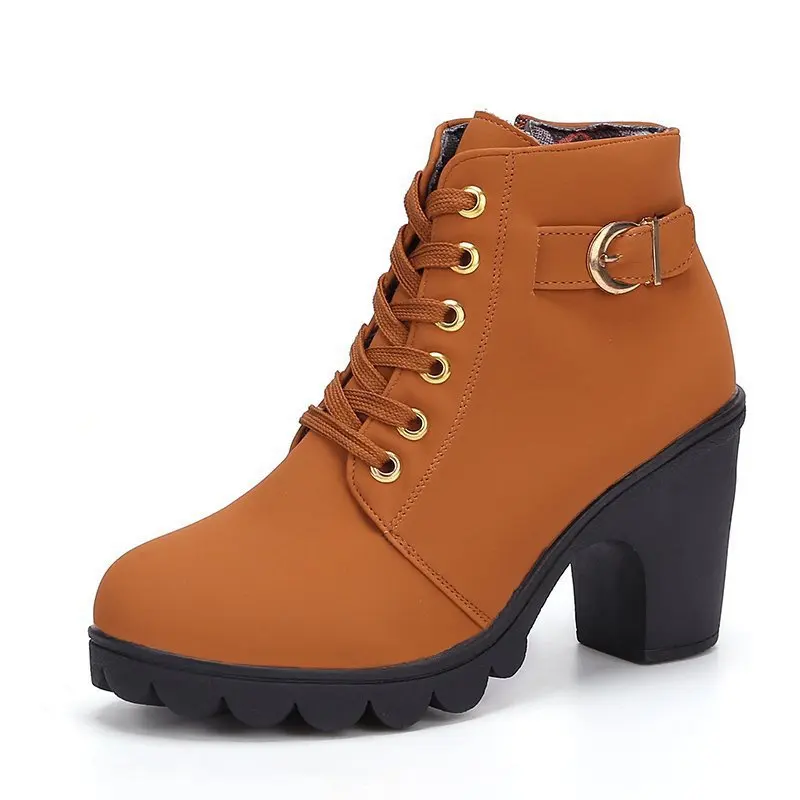 

Heeled Ankle Boots for Women Autumn Winter 2021 Fashion Woman High Heel Shoes Female Brown Short Leather Booties Botines Mujer