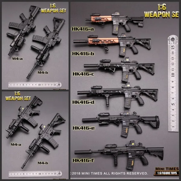 

MiniTimes Toys 16cm 1/6 Scale soldiers Mini Gun Model Weapons Model Accessories HK416 For 12" action figure Solider Doll