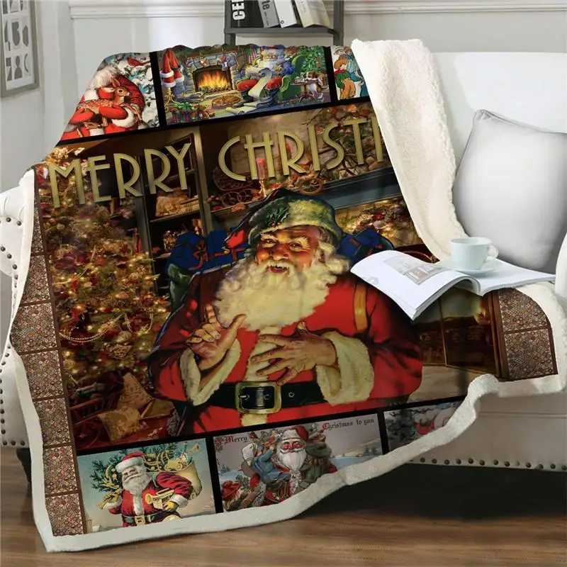 

Santa Claus Cartoon Sherpa werfen decken warm super weich flanell Frohe Weihnachten geschenk bettdecke sofa bettwäsche plüsch qu