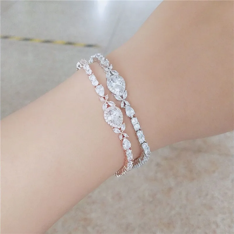 

LISM new creative all-match all-match copper inlaid surface water drop zircon ladies luxury temperament copper bracelet gift