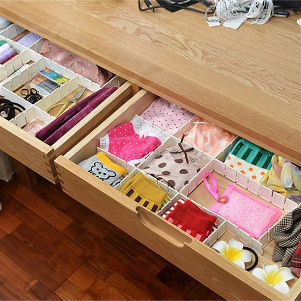 

4Pcs/6Pcs Grid Drawer Divider Household Necessities Storage Organizer Plastic Divider For Desk Drawer Closet Space-saving Tools