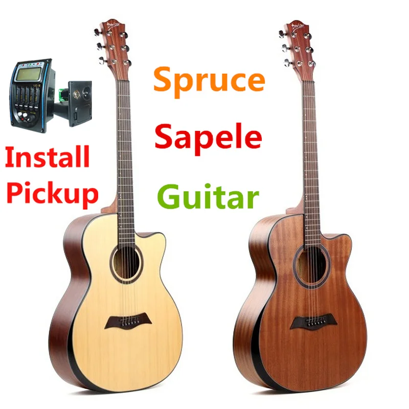 Гитара акустическая электрическая все Сапеле ель стальная струна 40 дюймов ABody