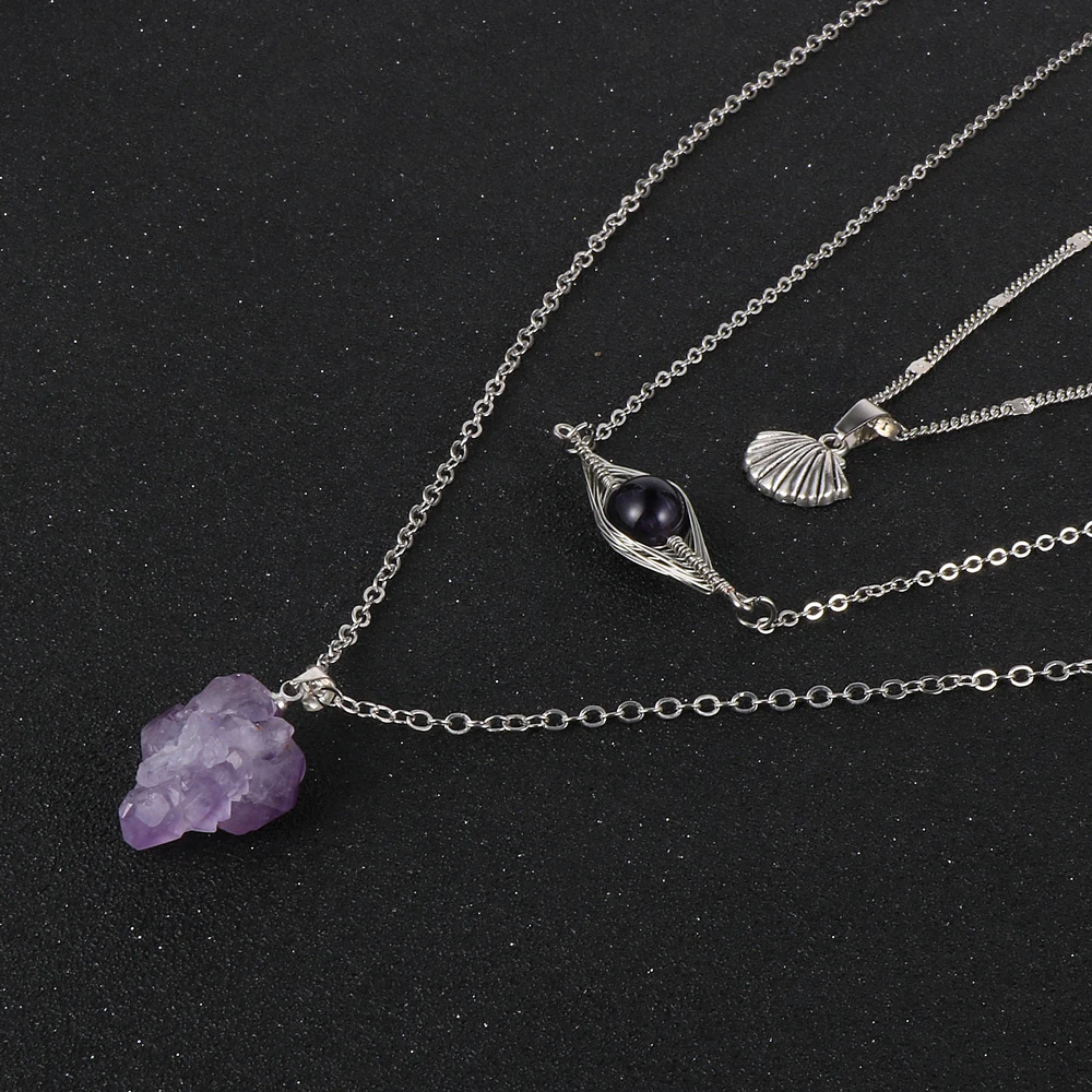 Цепочка-чокер Женская из натурального аметиста многослойная металлическая