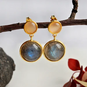 Lotus Fun реальные стерлингового серебра 925 натуральный Лабрадорит ручной работы ювелирных украшений таинственный озеро Висячие серьги для женщин brincos