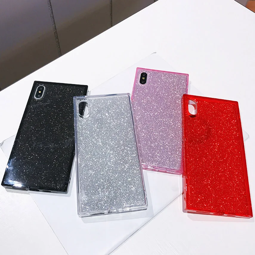 JAVY Блестящий квадратный силиконовый мягкий чехол для iPhone 12 11 Pro Max Mini X XS XR 7 8 6 6S Plus