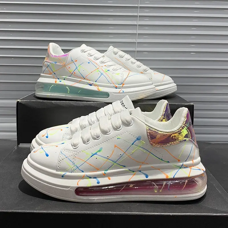

2021 Spring And Autumn New Air Cushion White Shoes Women's Thick-Soled Increased Graffiti Luminous Sneakers Korean Student Shoes