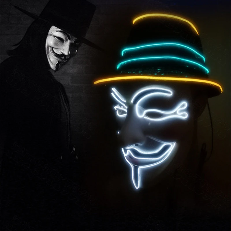 Страшная маска Хэллоуин светильник Косплэй Led маскарадный костюм анонимным