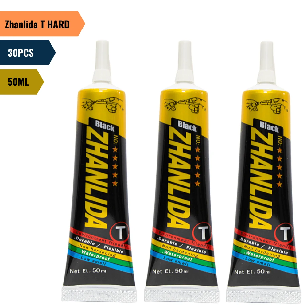 30PCS Zhanlida T Hard Setting 50ML Black Contact Adhesive Universal Repair Glue With Precision Applicator Tip