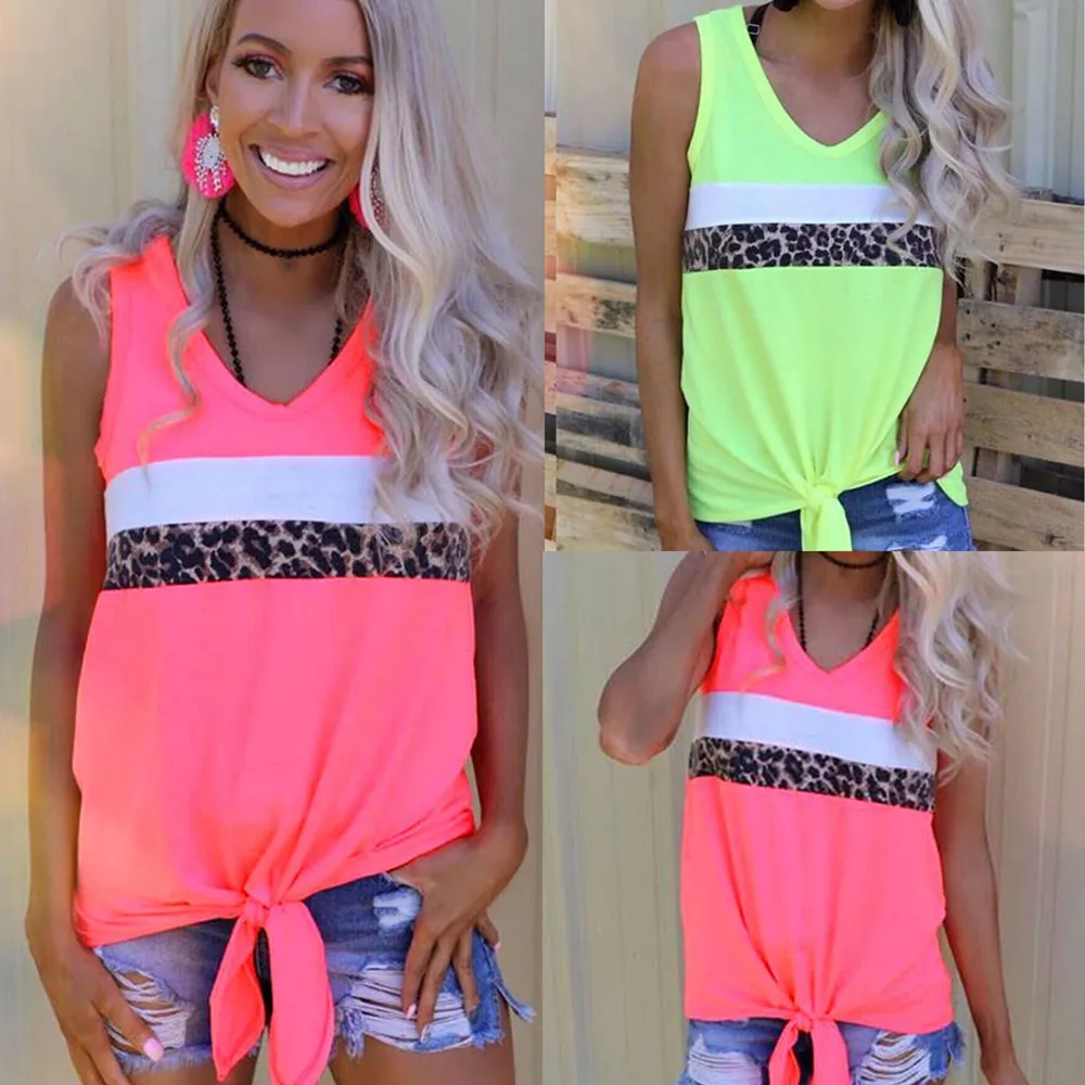 Женская летняя одежда сексуальная леопардовая Лоскутная зеленая розовая майка