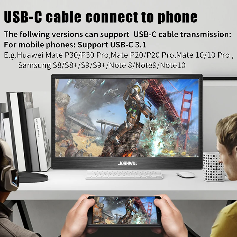 Портативный ЖК монитор hd сенсорный экран для ПК 15 6 дюйма usb type c hdmi ноутбука