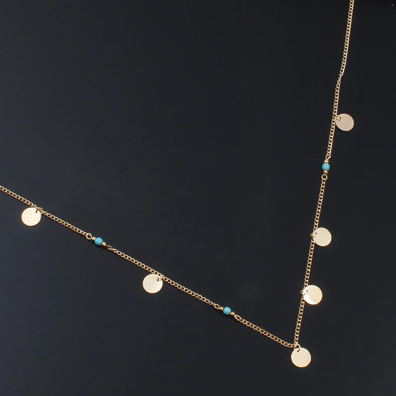 New Round Sequins Stone Choker Chain Necklace Statement Women Clavicle Pendant Beads Bohemian Charm Necklaces | Украшения и