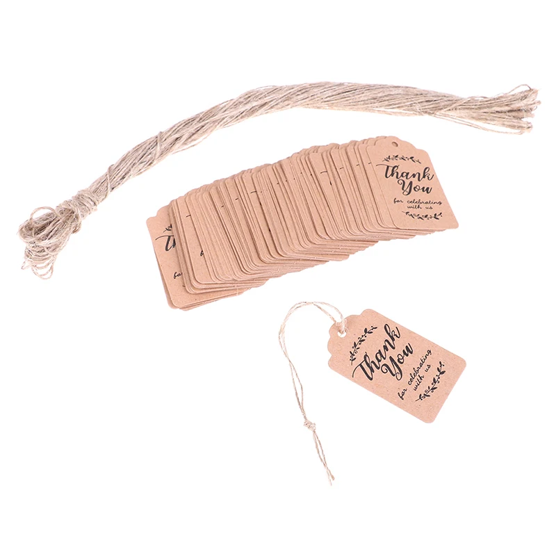 

100 шт. коричневый крафт-бумага, ярлыки для подарков спасибо Бумага теги для Baby Shower или для вечеринки по случаю свадьбы подарки