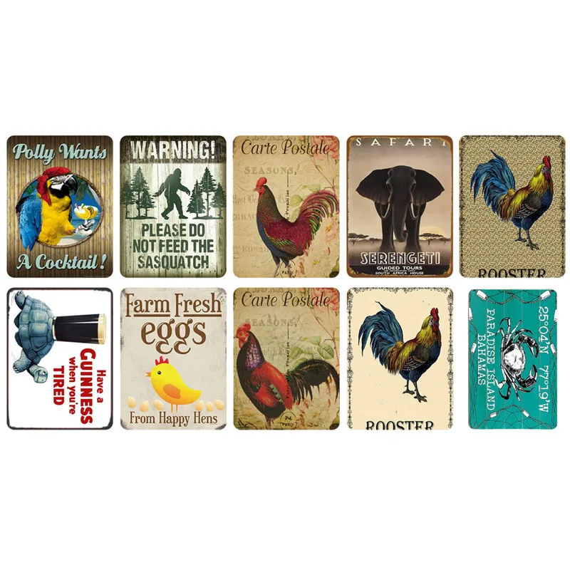 Оловянные знаки в виде яйца курицы винтажная искусственная табличка петух слон