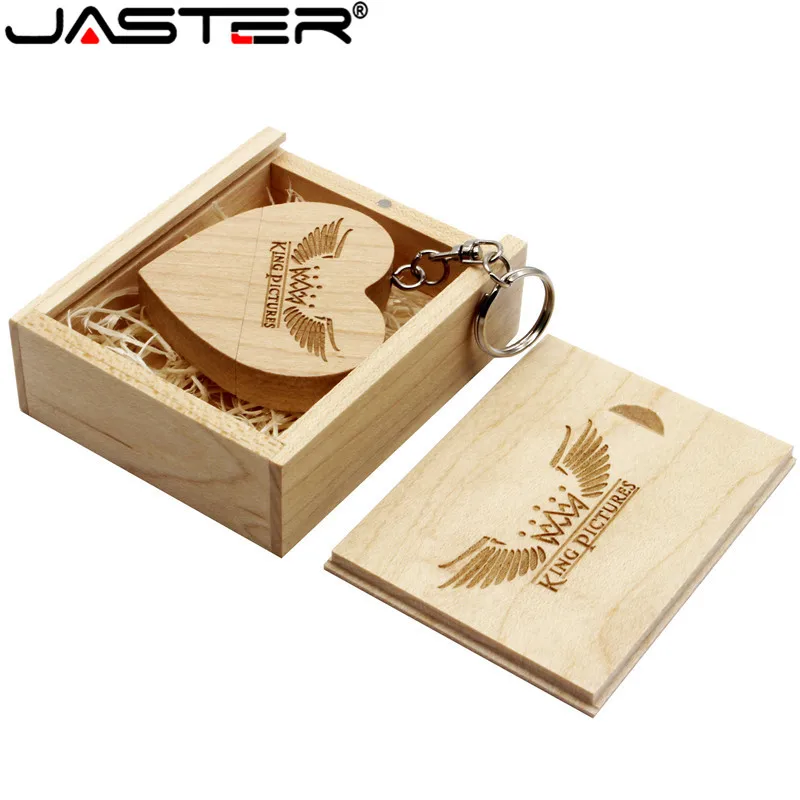 Флэш-накопитель JASTER из орехового дерева с сердечком + Подарочная коробка USB