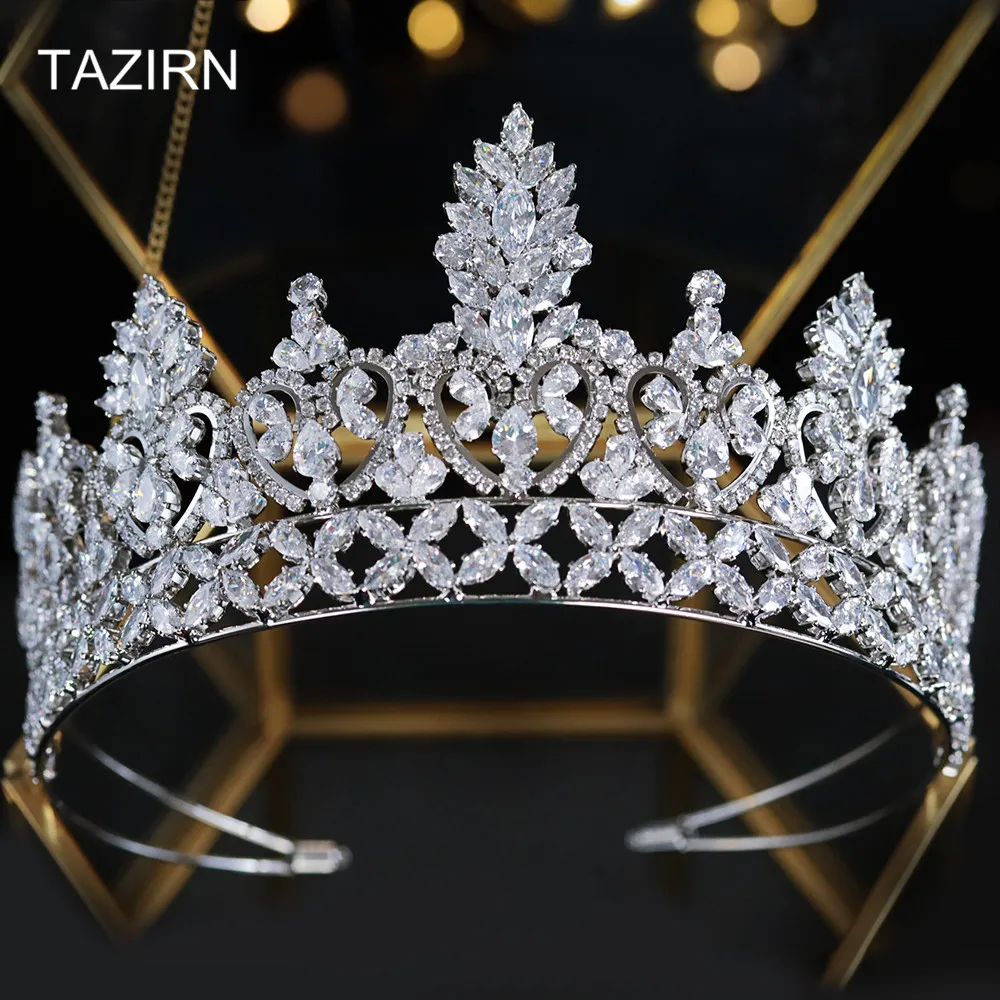 Elegant Bridal Tall Tiaras 5A Cubic Zirconia Wedding Queen Crowns CZ Headpieces Zircon Pageant корона Hair Jewelry Accessories