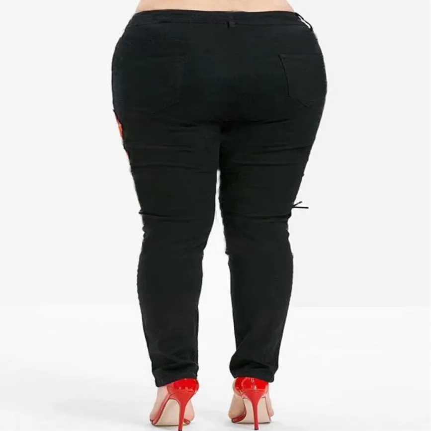 

Denim high waist Jeans Hole Embroidery Hight waist Minimalism distressed jeans women DM001