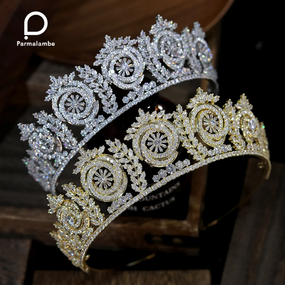 

Parmalanbe Luxury Zirconia Queen Crowns Crystal Headdress For Woman Bride Tiaras Wedding Accessories CZ Party Jewelry