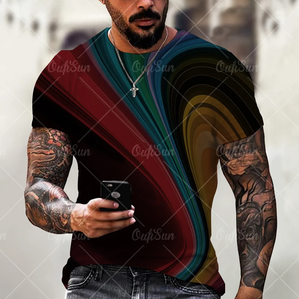 

Summer Men's 3d Printing Color Printing Fashion Street Wear Oversized Short Sleeve Loose T-shirt Slim Round Neck Pullover