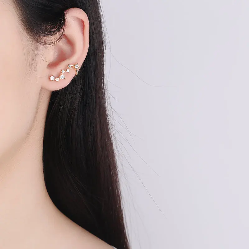 New Fashion Creative Big Dipper Seven Stars Stud Earrings For Women Shiny Crystal Connected Cuff Earring Pierced Trendy Jewelry