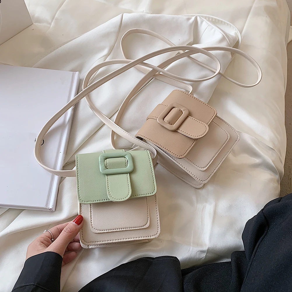 

2021 Mini Shoulder Bags Vintage Contrast Color PU Leather Shoulder Messenger Bag Women Mini Flap Purse for Women