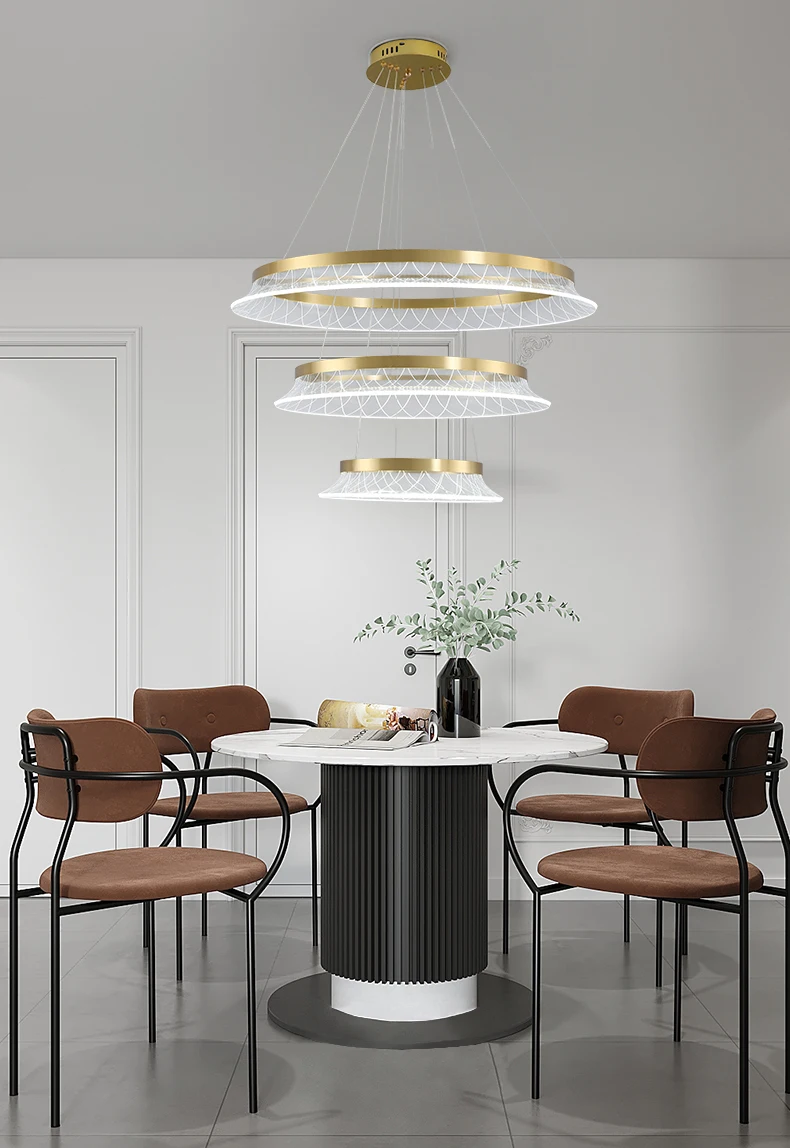 

Postmodern light luxury dining room living room chandelier villa golden acrylic chandelier