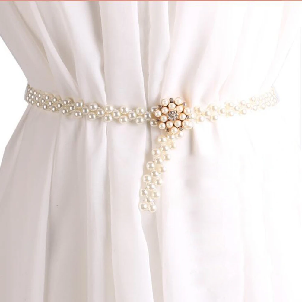 

New Arrivals Sales 1PC Elegant Women Pearl Waist Elastic Buckle Pearl Chain Belt Female Girls Dress Crystal Strap Free Shipping