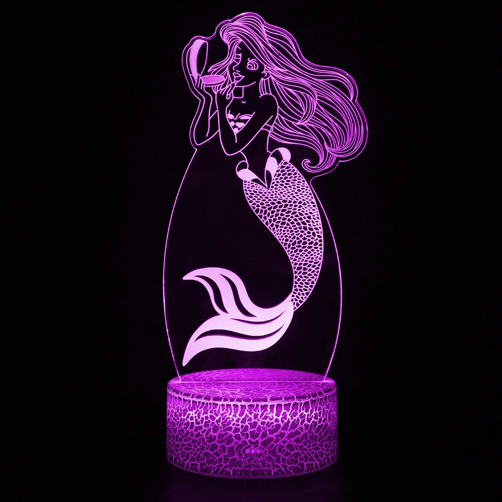 3D светодиодные ночные светильники принцессы русалки 16 цветов меняющие спальные
