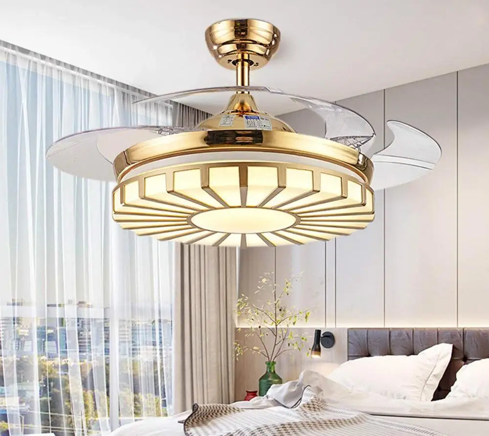 Modern 42-inch Ceiling Fan Light with Remote-Controlled Retractable Fan-Leaf Chandelier for Bedroom Kitchen Living Room |