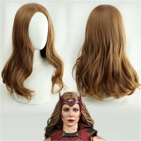 halloween scarlet cosplay witch wig vision wanda maximoff cosplay wig brown curly synthetic hair wig cap