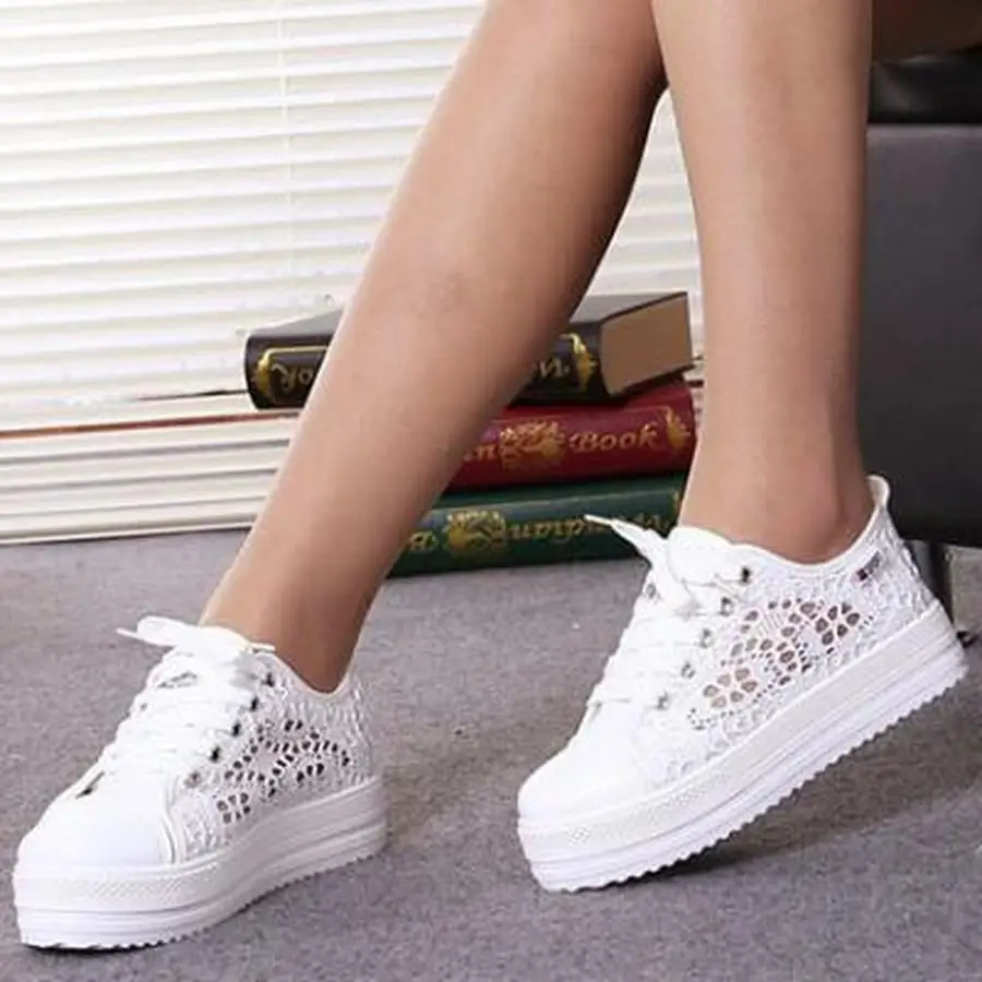

Dwayne Summer Women Shoes Casual Cutouts Lace Canvas Shoes Hollow Floral Breathable Platform Flat Shoe Zapatos de mujer uijj8