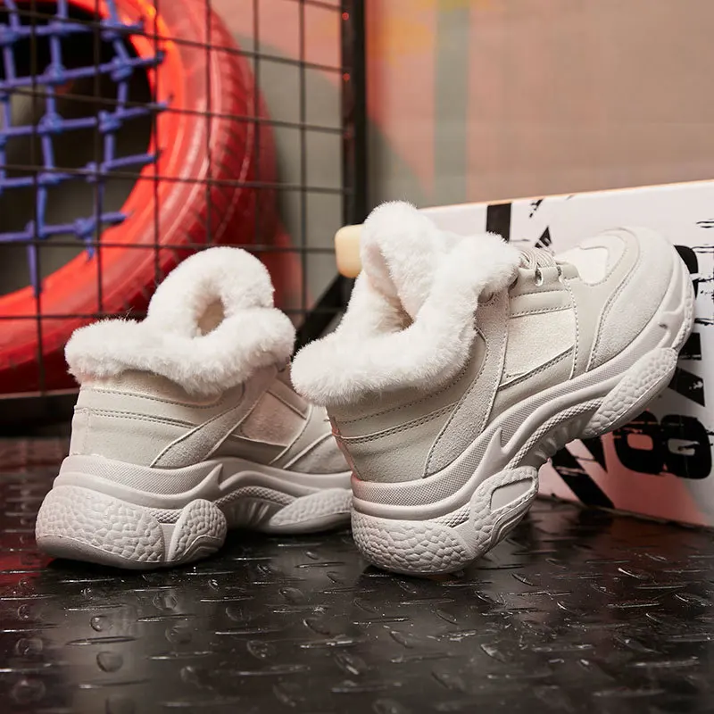 Женские зимние ботинки из вулканизированной кожи теплые замшевые с толстым