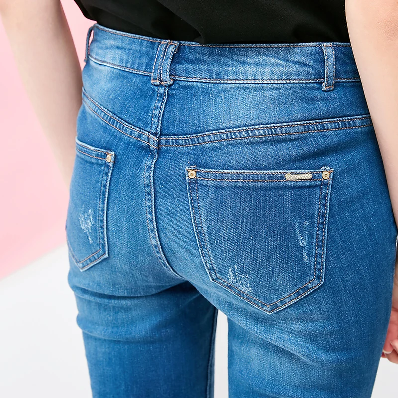Vero Moda Новое поступление женские потертые манжеты закатывающиеся облегающие 96% хлопковые укороченные джинсы | 318349537