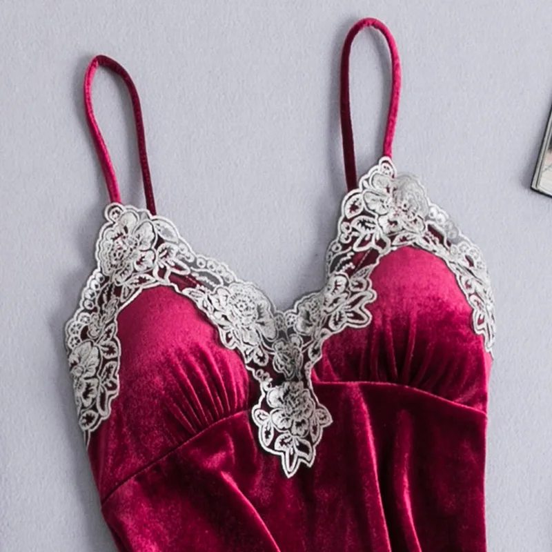 Daeyard/бархатные пижамные комплекты для женщин Сексуальная кружевная ночная