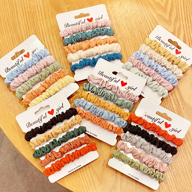 

5PCS/Set New Women Girls Elegant Colorful Thin Cloth Scrunchie Ponytail Holder Hair Band Sweet Headband Fashion Hair Accessories