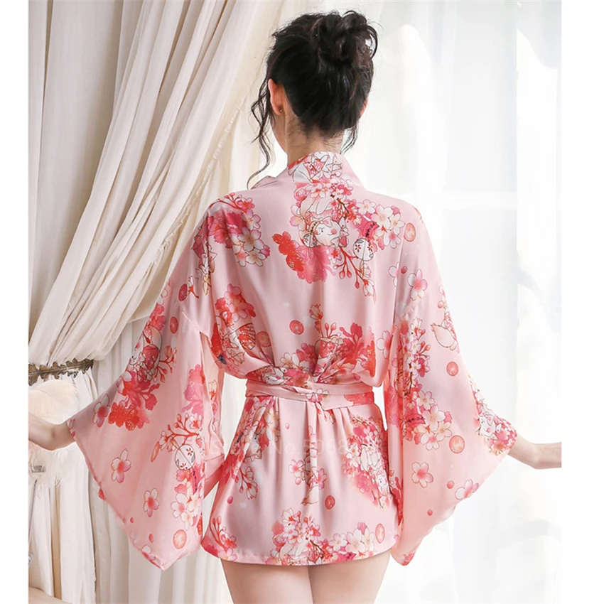 Кимоно Кардиган в японском стиле Sakura Girl Haori Сексуальная атласная пижама юката