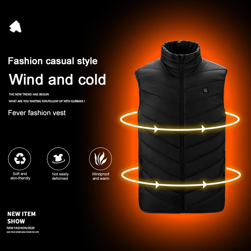

New Men Women Heated Vest Winter USB Warm Electric Jacket Coat Washable Thermal 2 Heating Zones Warm Clothing For Outdoor