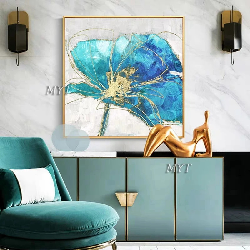 Hand-painted 3 Panels Flower Gold Foil Oil Painting Triptych Canvas Floral Wall Art Decorative Pieces Paintings For Hotel Deco | Дом и сад