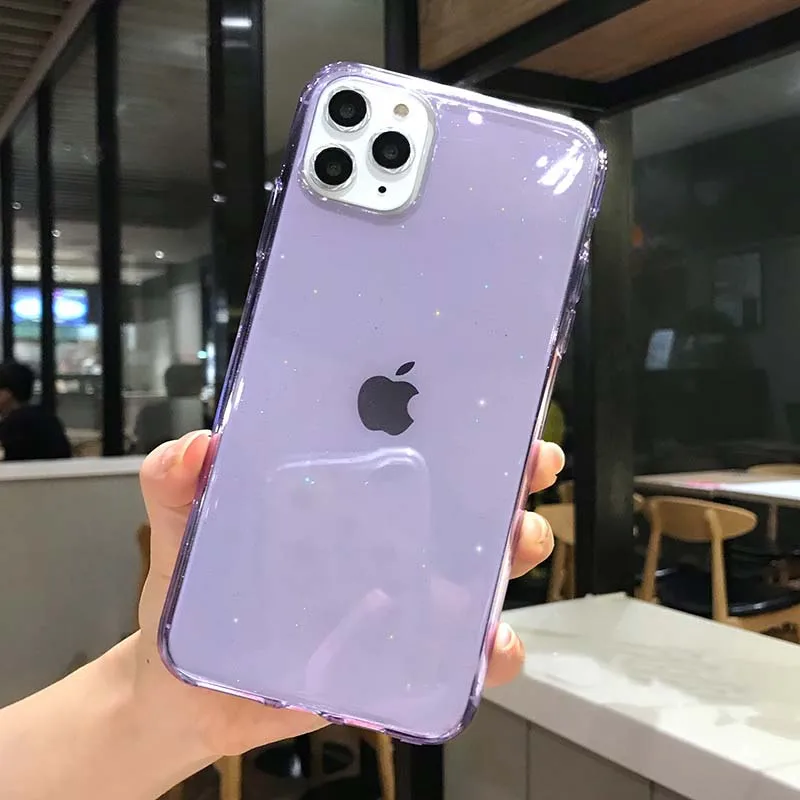 USLION Прозрачный блестящий чехол для телефона iPhone 11 X XR XS Max 7 8 6 6S Plus Мягкий ТПУ задний Чехол блестящая Обложка для iPhone 7Plus